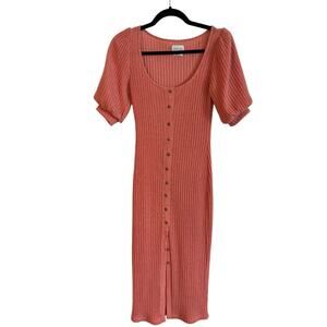 Saylor Peach Malavika Rib Knit Puff Sleeve Midi Dress Size Small